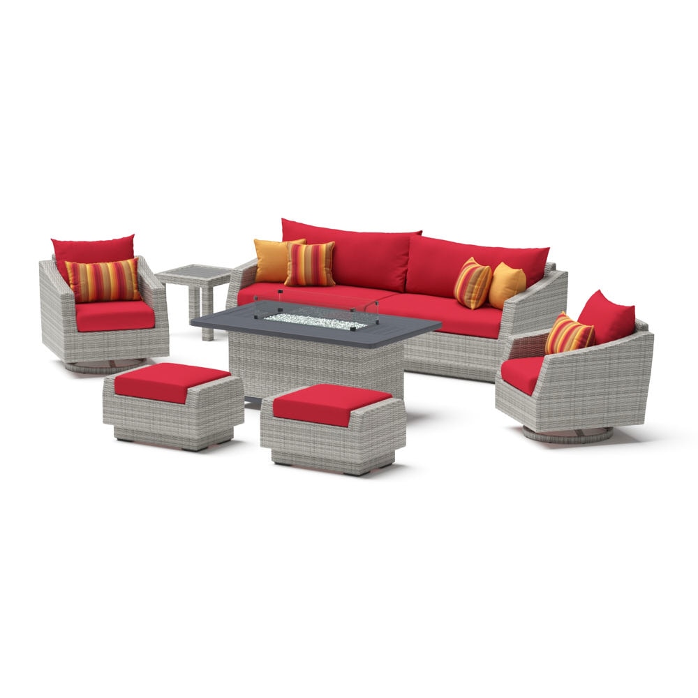 Cannes 8 Piece Sunbrella Outdoor Motion Fire Set - Sunset Red