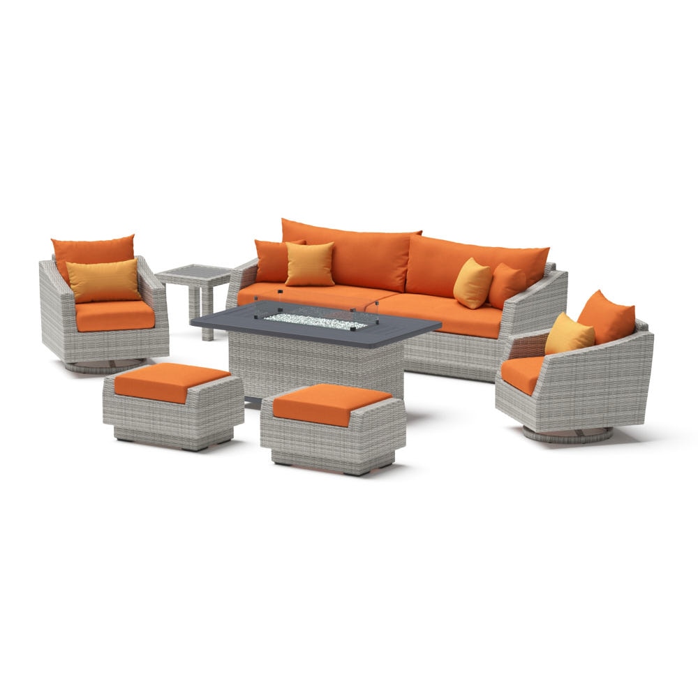 Cannes 8 Piece Sunbrella Outdoor Motion Fire Set - Tikka Orange