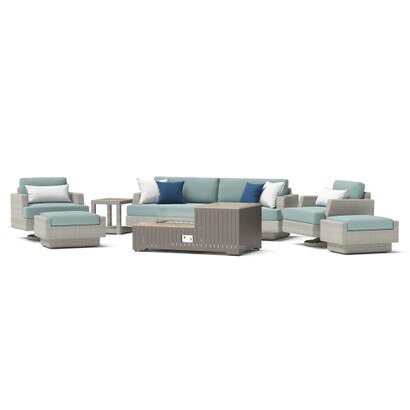 Portofino® Comfort 8 Piece Sunbrella® Outdoor Motion Fire Seating - Spa Blue