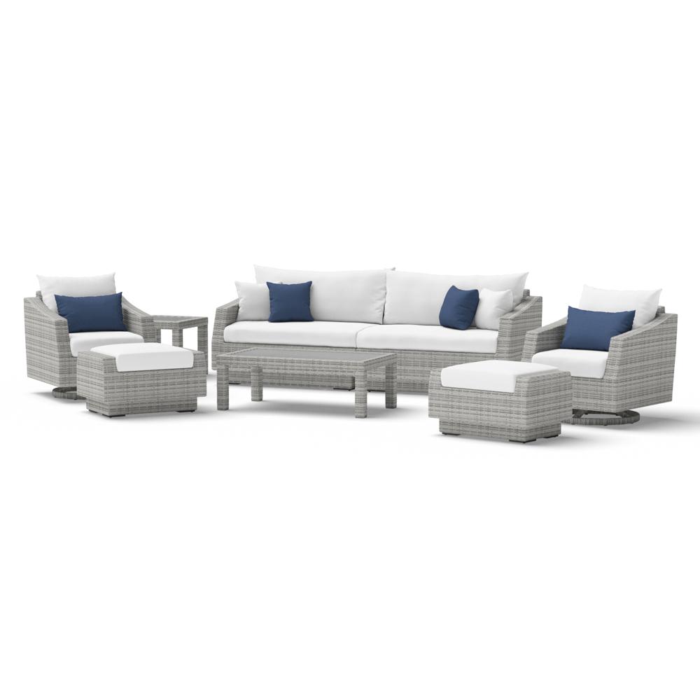 Cannes Deluxe 8 Piece Sunbrella Outdoor Sofa & Club Chair Set - Bliss Ink