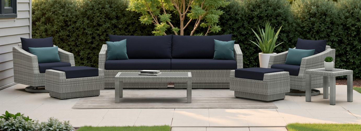 Cannes 8 Piece Polyester Outdoor Sofa & Club Chair Set - Thumbnail 4