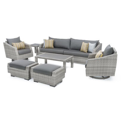Cannes™ Deluxe 8 Piece Sunbrella® Outdoor Sofa & Club Chair Set - Charcoal Gray