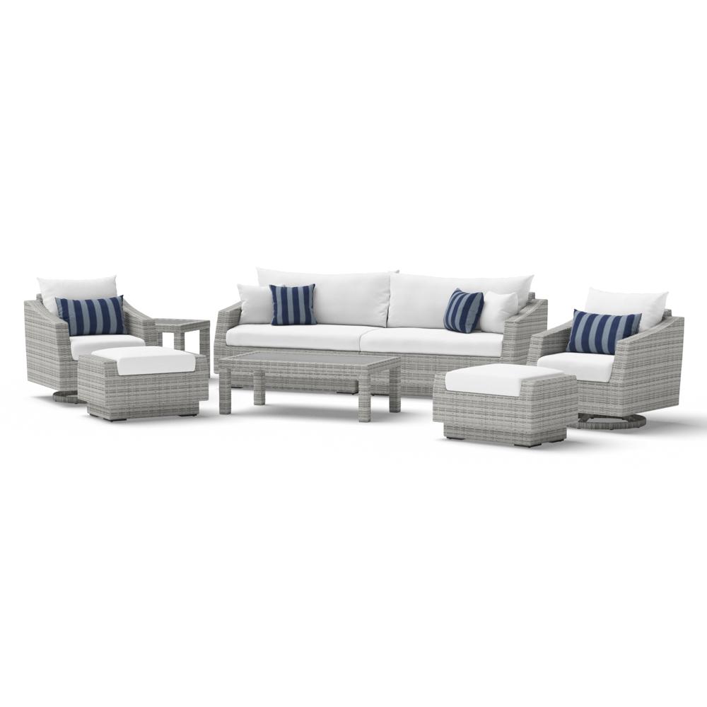 Cannes Deluxe 8 Piece Sunbrella Outdoor Sofa & Club Chair Set - Centered Ink