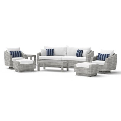 Cannes™ 8 Piece Sunbrella® Outdoor Sofa & Motion Club Chair Set - Centered Ink