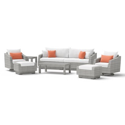 Cannes™ 8 Piece Sunbrella® Outdoor Sofa & Motion Club Chair Set - Cast Coral