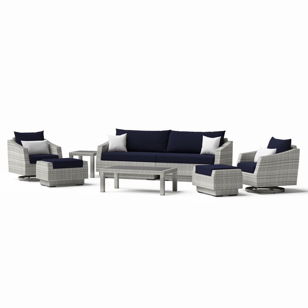 Cannes™ 8 Piece Sunbrella® Outdoor Sofa & Motion Club Chair Set - Navy Blue