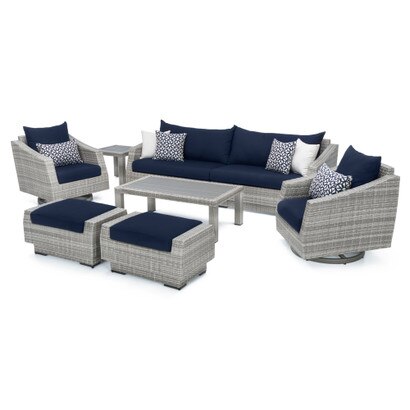 Cannes™ Deluxe 8 Piece Sunbrella® Outdoor Sofa & Club Chair Set - Navy Blue