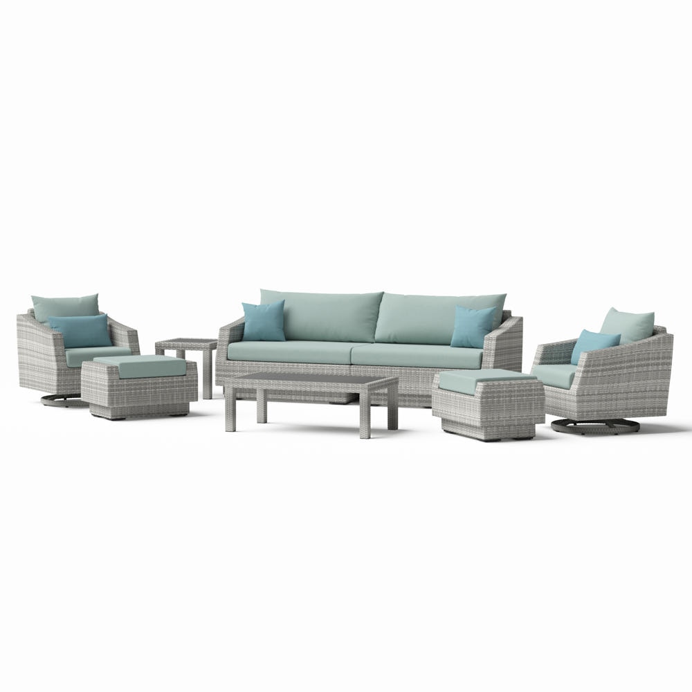 Cannes™ 8 Piece Sunbrella® Outdoor Sofa & Motion Club Chair Set - Spa Blue