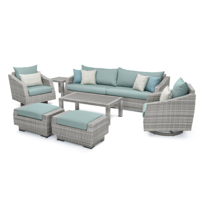 Cannes™ Deluxe 8 Piece Sunbrella® Outdoor Sofa & Club Chair Set - Spa Blue