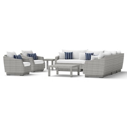 Cannes™ 9 Piece Sunbrella® Outdoor Sectional & Table - Centered Ink