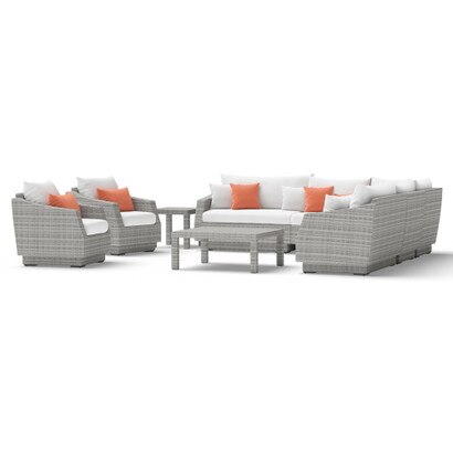 Cannes™ 9 Piece Sunbrella® Outdoor Sectional & Table - Cast Coral