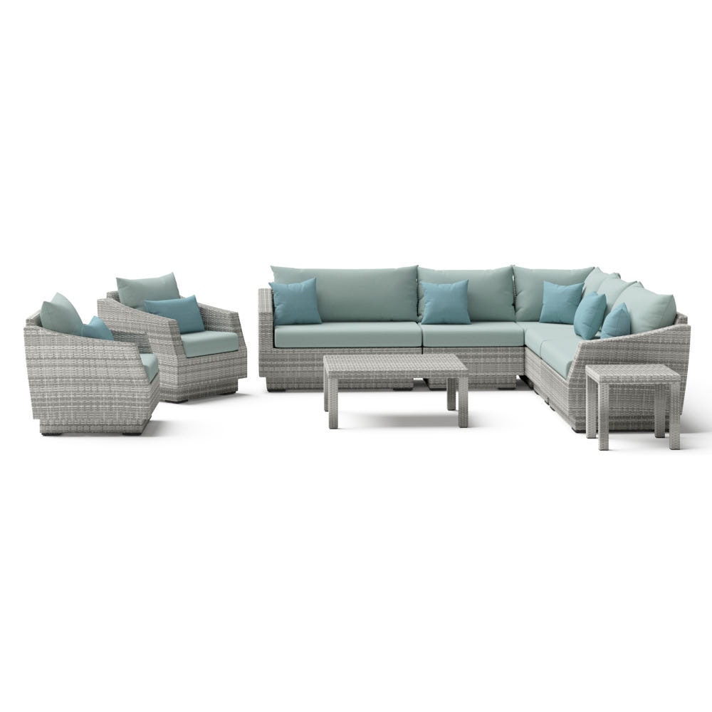 Cannes™ 9 Piece Sunbrella® Outdoor Sectional & Table - Spa Blue