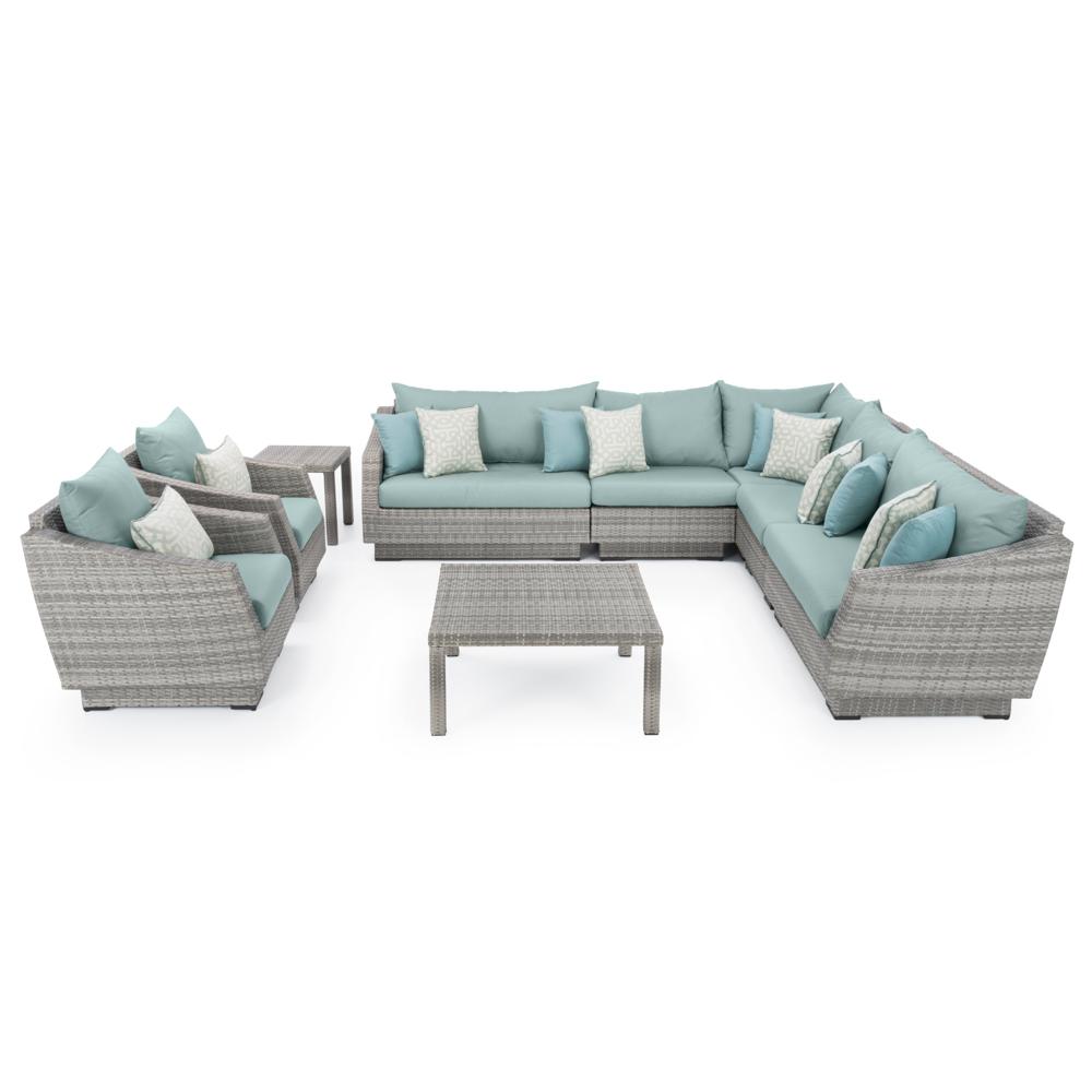 Cannes™ 9 Piece Sunbrella® Outdoor Sectional & Table - Spa Blue