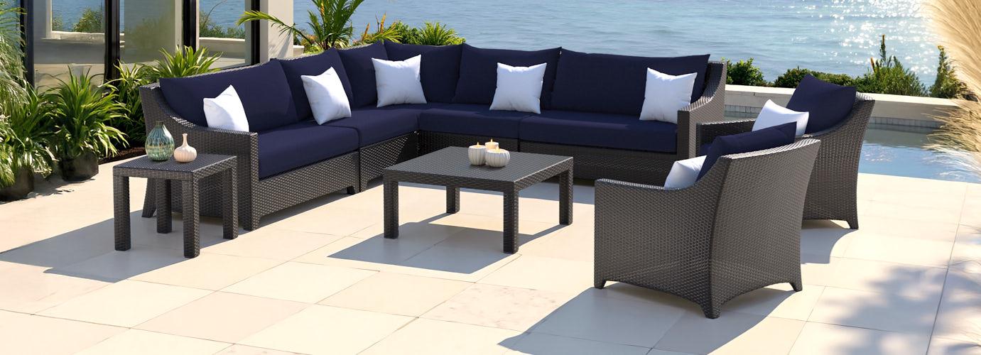 Deco™ 9 Piece Sunbrella® Outdoor Sectional & Club Set - Navy Blue