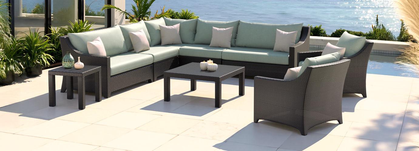 Deco™ 9 Piece Sunbrella® Outdoor Sectional & Club Set - Canvas Oasis