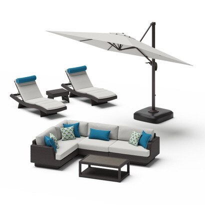 Portofino® Comfort 9 Piece Sunbrella® Outdoor Patio Sectional Seating & Dining Set With Umbrella - Dove Gray