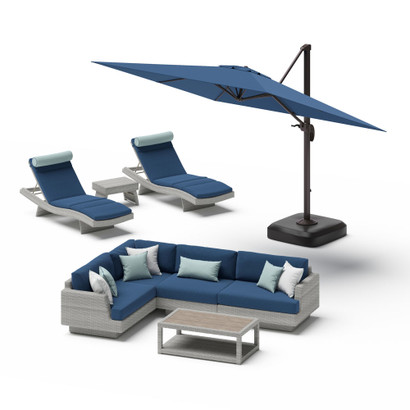 Portofino® Comfort 9 Piece Sunbrella® Outdoor Patio Sectional Seating & Lounge Set With Umbrella - Laguna Blue