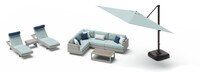 Portofino® Comfort 9 Piece Sunbrella® Outdoor Patio Sectional Seating & Lounge Set With Umbrella - Spa Blue