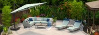 Portofino® Comfort 9 Piece Sunbrella® Outdoor Patio Sectional Seating & Lounge Set With Umbrella - Spa Blue