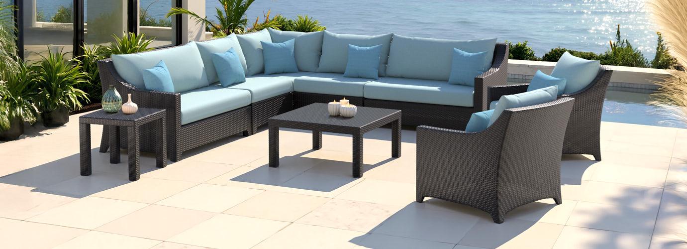 Deco™ 9 Piece Sunbrella® Outdoor Sectional & Club Set - Spa Blue