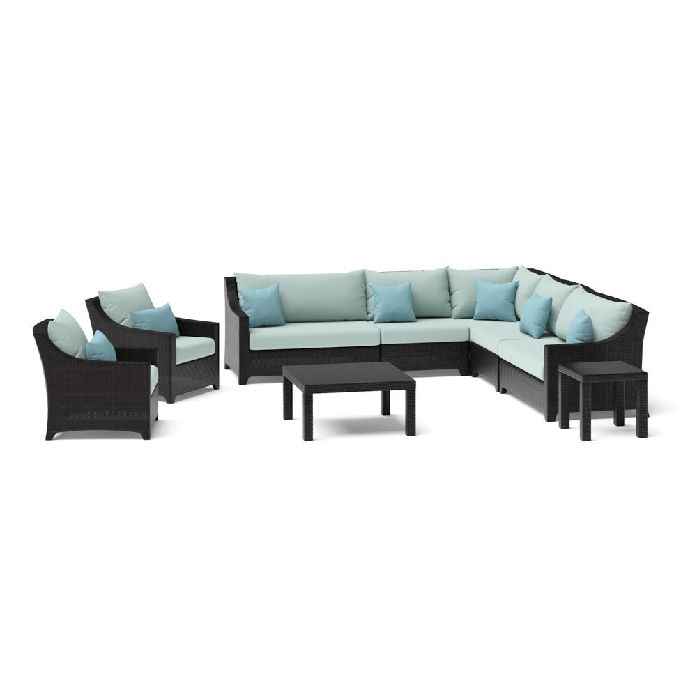 Deco™ 9 Piece Sunbrella® Outdoor Sectional & Club Set - Spa Blue