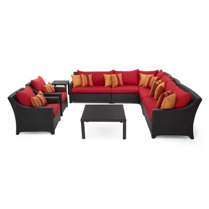 Deco™ 9 Piece Sunbrella® Outdoor Sectional & Club Set - Sunset Red