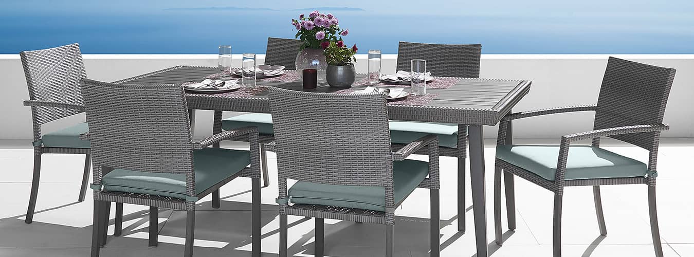 Portofino® Casual 7 Piece Sunbrella® Outdoor Dining Set - Spa Blue