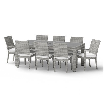 Cannes™ 9 Piece Sunbrella® Outdoor Dining Set - Bliss Linen