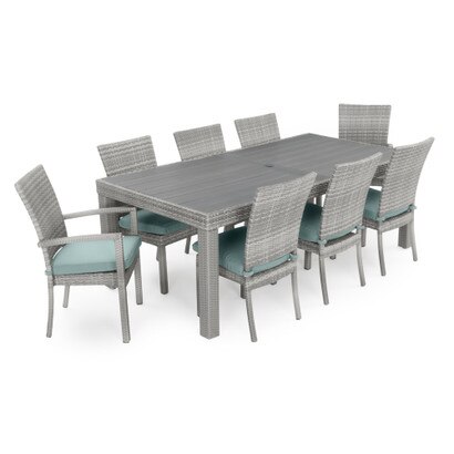 Cannes™ 9 Piece Sunbrella® Outdoor Dining Set - Spa Blue