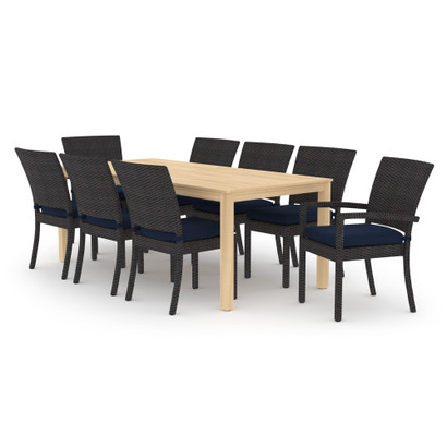 Deco Wood 9pc Dining Set Navy Blue, Deco 9 Piece Wicker Patio Dining Set With Gray Cushions