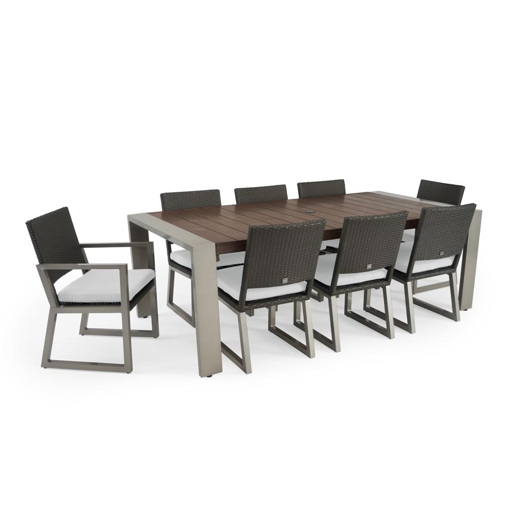 Milo™ Espresso 9 Piece Sunbrella® Outdoor Dining Set - Moroccan Cream