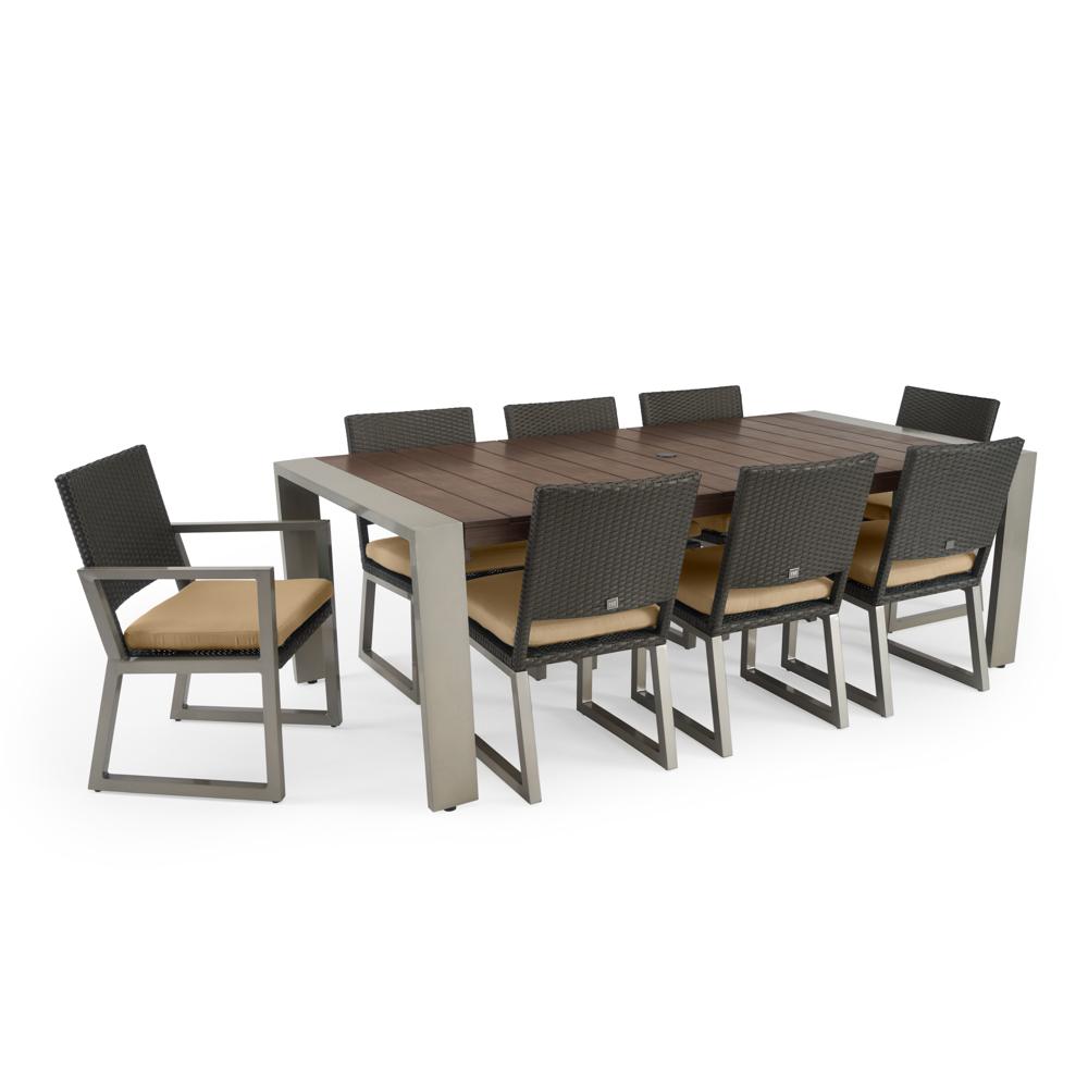Milo™ Espresso 9 Piece Sunbrella® Outdoor Dining Set - Maxim Beige