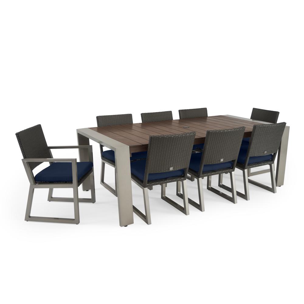 Milo™ Espresso 9 Piece Sunbrella® Outdoor Dining Set - Navy Blue