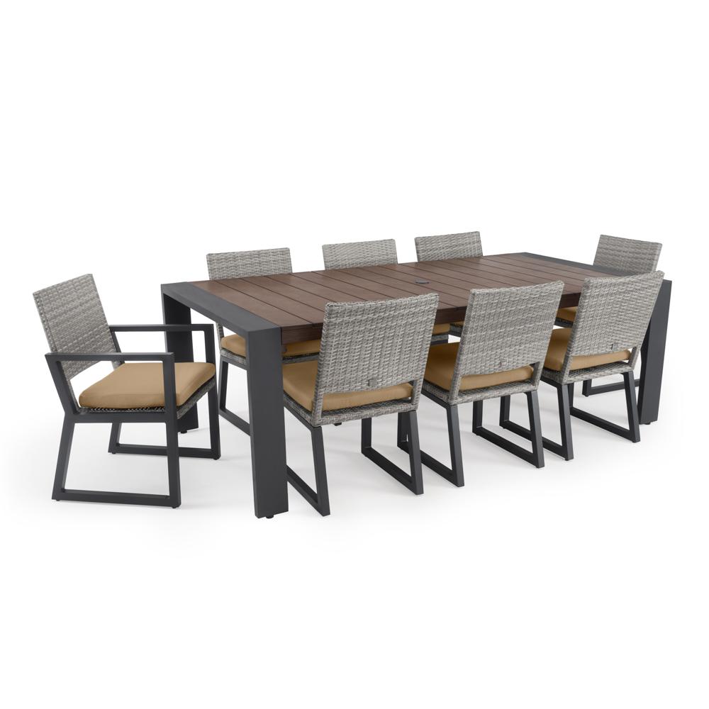 Milo™ Gray 9 Piece Sunbrella® Outdoor Dining Set - Maxim Beige