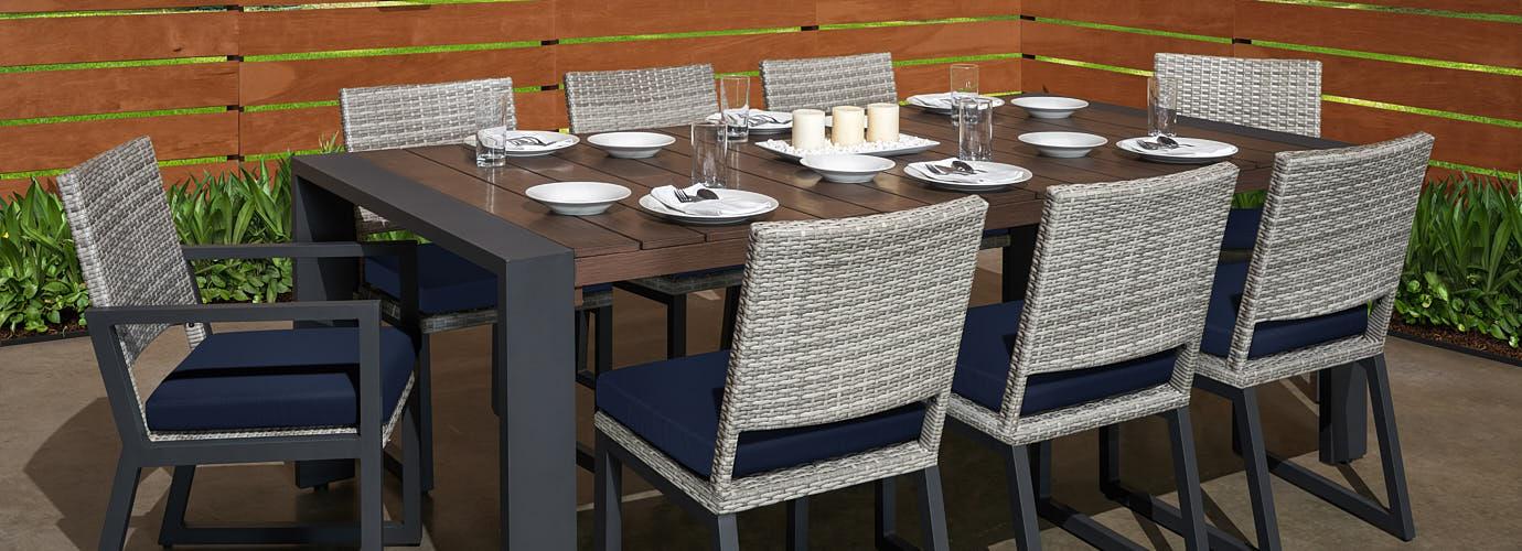 Milo Gray 9 Piece Sunbrella Outdoor Dining Set - Thumbnail 2
