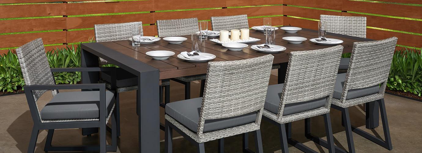 Milo Gray 9 Piece Sunbrella Outdoor Dining Set - Thumbnail 5
