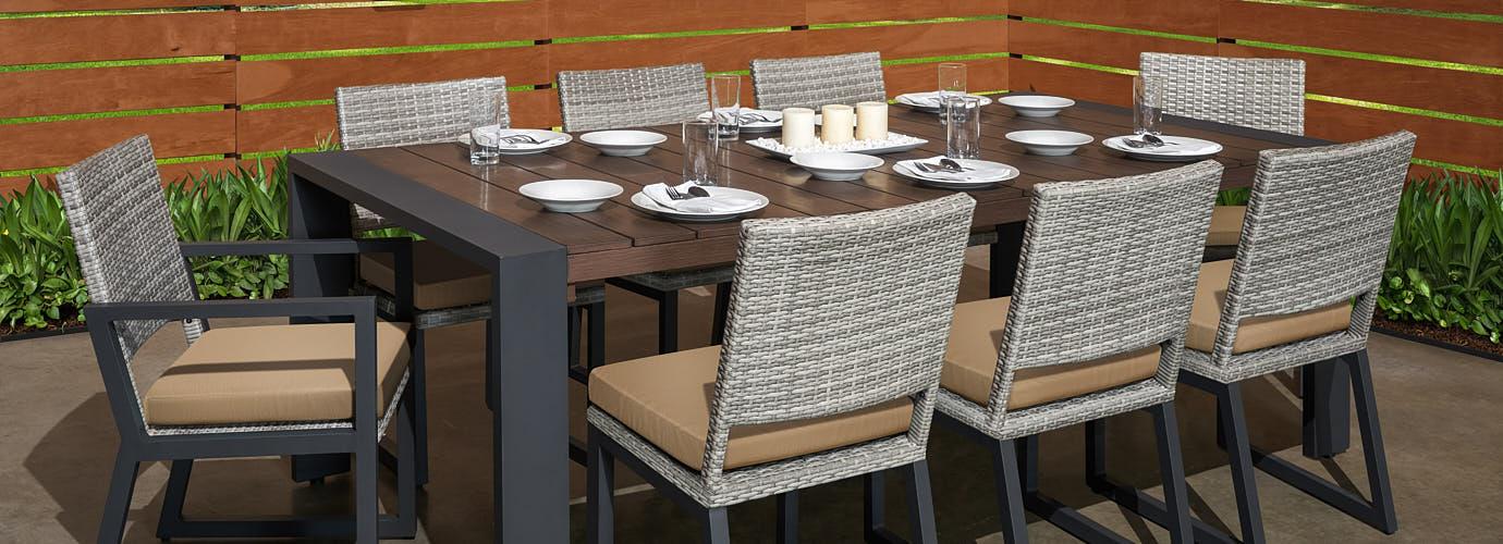 Milo Gray 9 Piece Sunbrella Outdoor Dining Set - Thumbnail 4