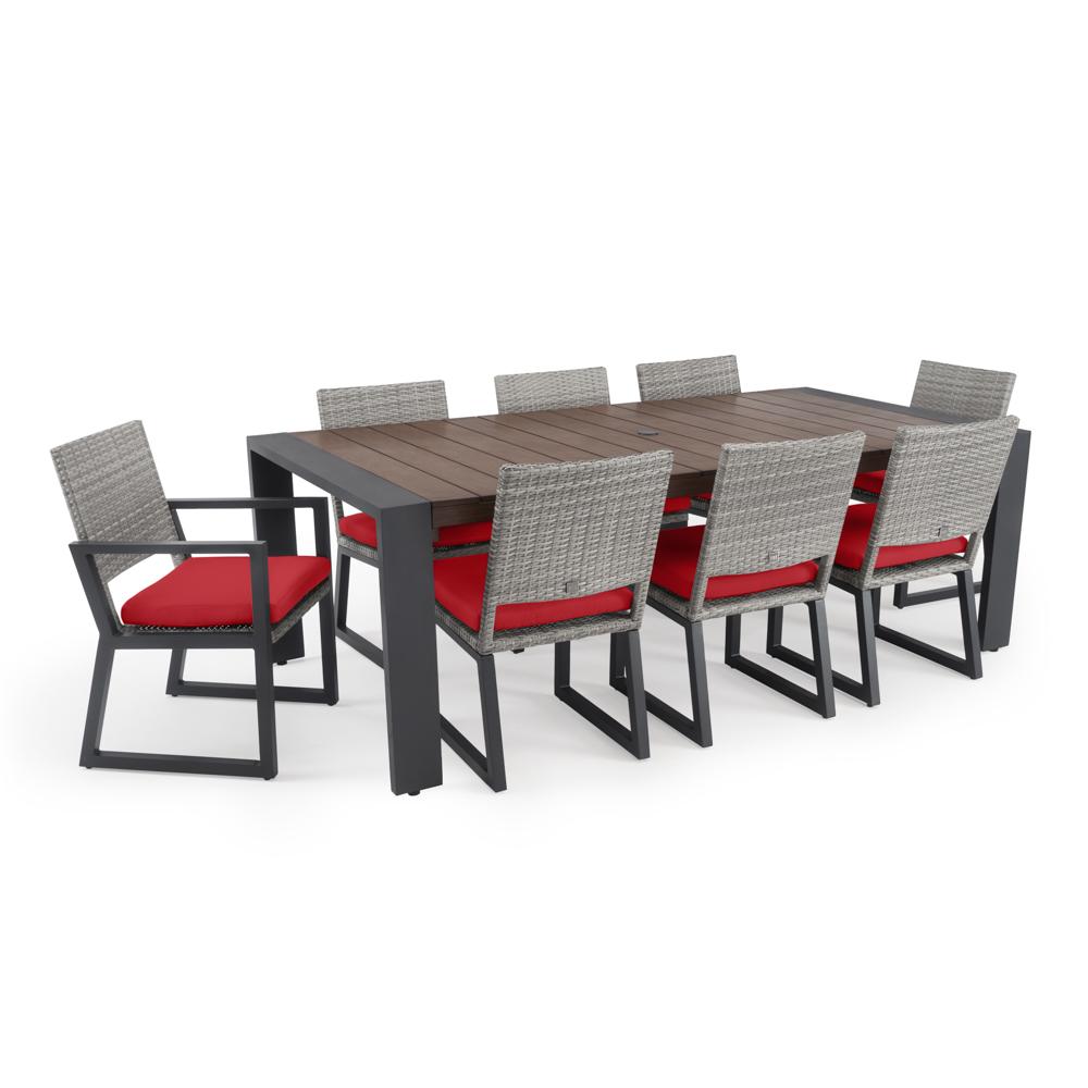 Milo™ Gray 9 Piece Sunbrella® Outdoor Dining Set - Sunset Red