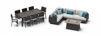 Portofino® Comfort 14 Piece Sunbrella® Outdoor Patio Sectional Seating & Dining Set With Fire Table - Dove Gray