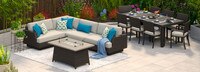 Portofino® Comfort 14 Piece Sunbrella® Outdoor Patio Sectional Seating & Dining Set With Fire Table - Dove Gray