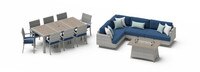Portofino® Comfort 14 Piece Sunbrella® Outdoor Patio Sectional Seating & Dining Set With Fire Table - Laguna Blue