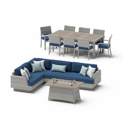 Portofino® Comfort 14 Piece Sunbrella® Outdoor Patio Sectional Seating & Dining Set With Fire Table