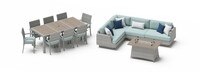 Portofino® Comfort 14 Piece Sunbrella® Outdoor Patio Sectional Seating & Dining Set With Fire Table - Spa Blue