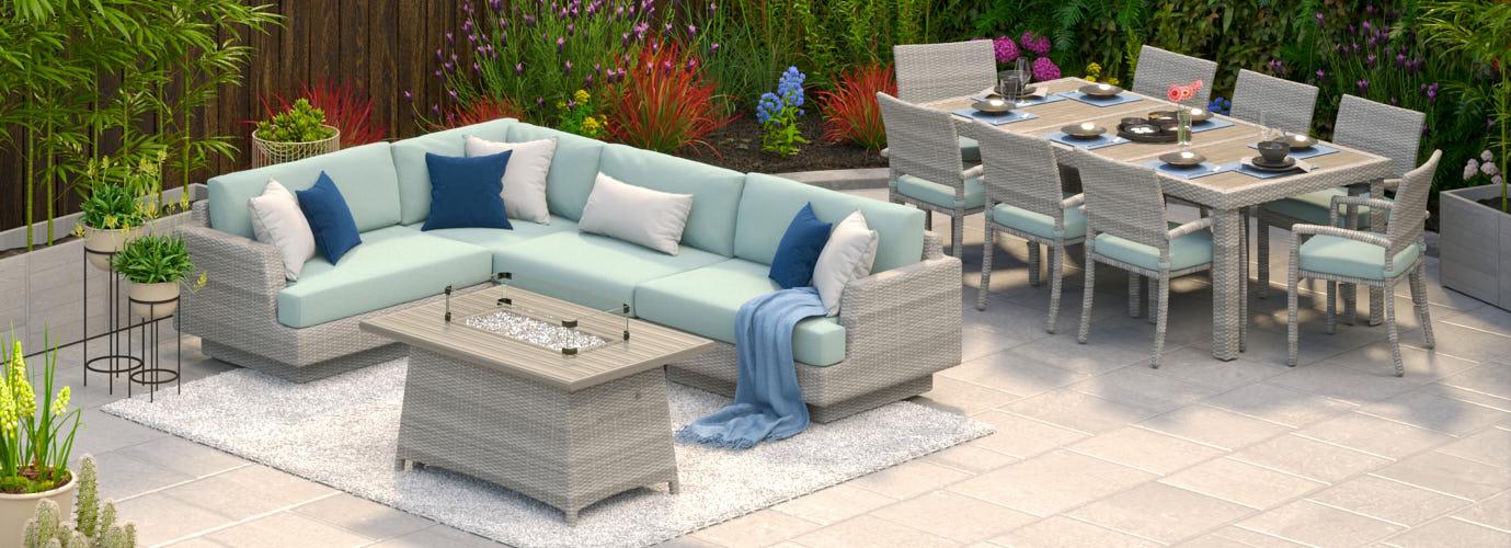 Portofino Comfort 14 Piece Outdoor Sectional Seating & Dining Set With Fire Table