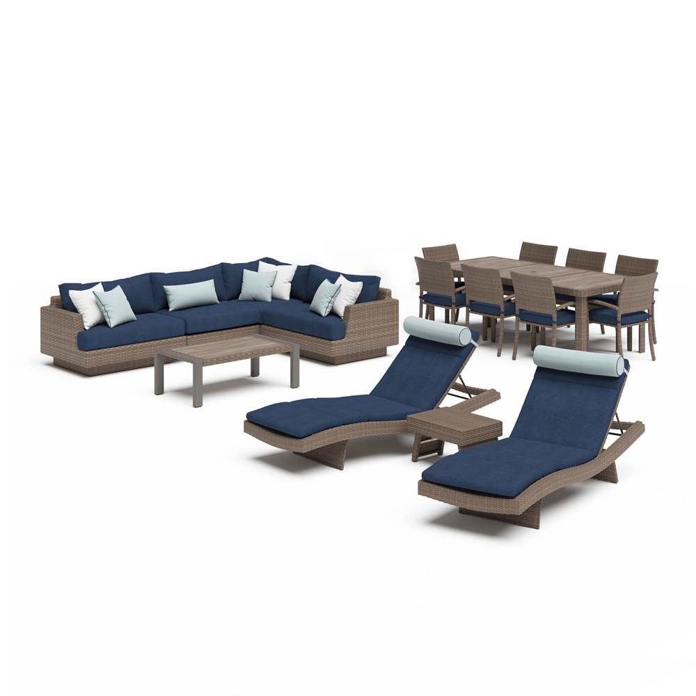 Portofino® Repose 16 Piece Sunbrella® Wood Sectional Estate Set - Laguna Blue