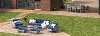 Portofino® Comfort 17 Piece Sunbrella® Outdoor Motion Wood Estate Set - Laguna Blue