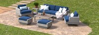 Portofino® Comfort 17 Piece Sunbrella® Outdoor Motion Wood Estate Set - Laguna Blue