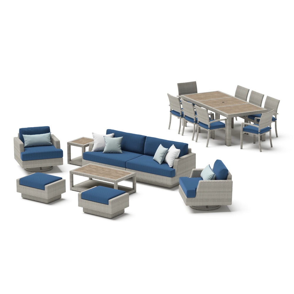 Portofino® Comfort 17 Piece Sunbrella® Outdoor Motion Wood Estate Set - Laguna Blue