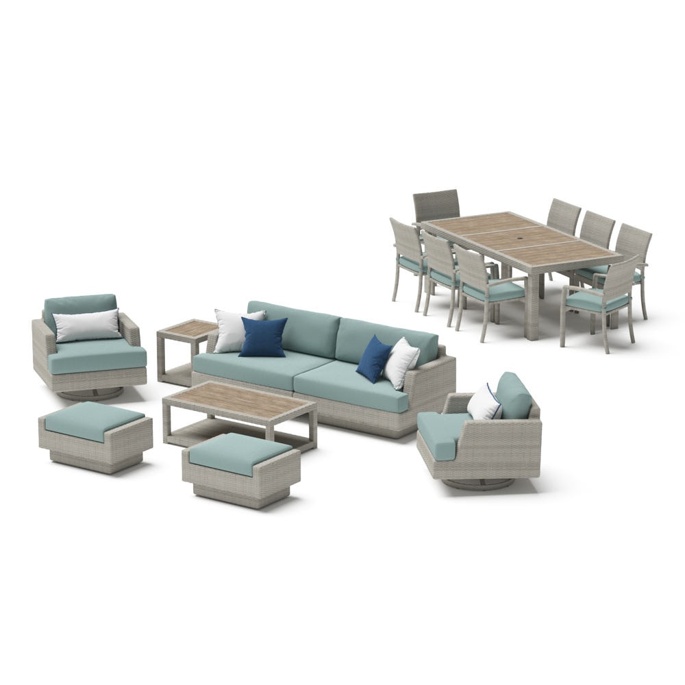 Portofino® Comfort 17 Piece Sunbrella® Outdoor Motion Wood Estate Set - Spa Blue