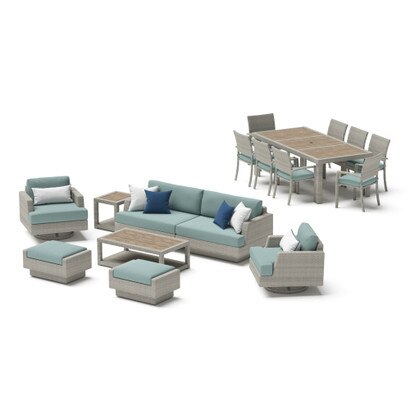 Portofino® Comfort 17 Piece Sunbrella® Outdoor Motion Wood Estate Set - Spa Blue
